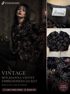 Joanna Black Velvet Embroidered Blazer Jacket